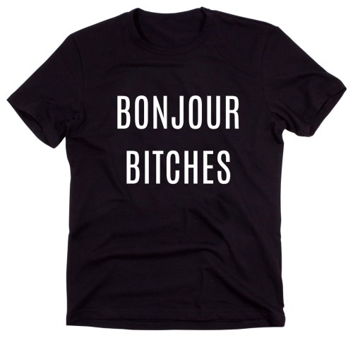 Czarny Klasyczny T-shirt "BONJOUR BITCHES"
