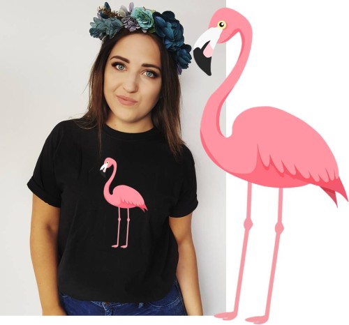 bluzka damska czarna z flamingiem