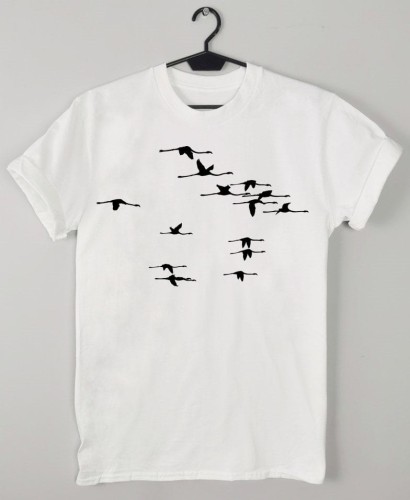 T-shirt damski odlatujące flamingi