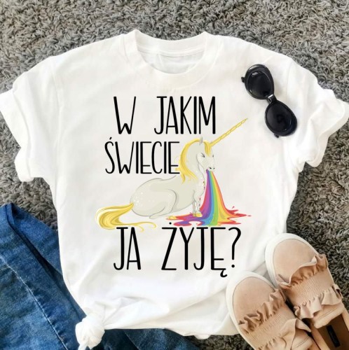śmieszna koszulka damska rzygam tęczą
