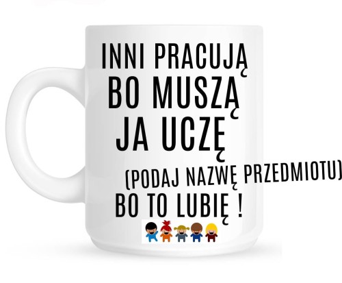 kubek na dzień nauczyciela z nazwą przedmiotu
