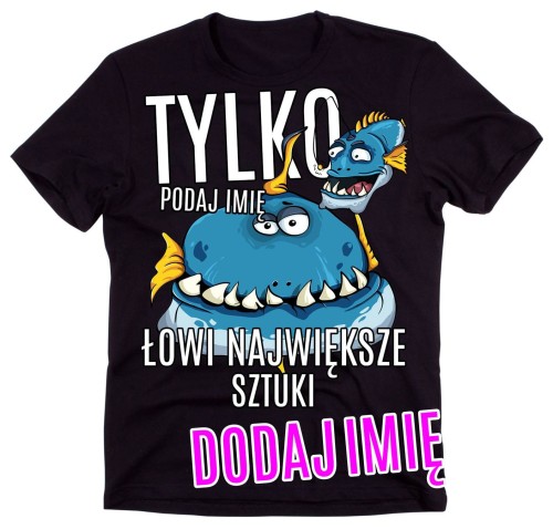 czarna koszulka dla wędkarza z imieniem