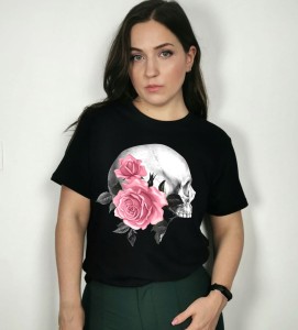 Czarny T-shirt damski z czaszką 