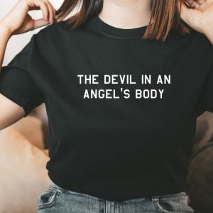 T-shirt damski czarny  THE DEVIL IN AN ANGEL'S BODY