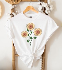 Biała koszulka damska słoneczniki 