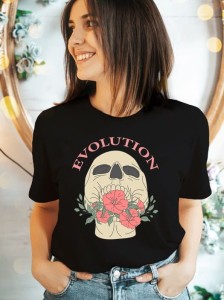 DAMSKI CZARNY T-SHIRT Z CZASZKĄ 