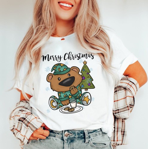 świąteczna koszulka damska z misiem z choinką.JPG