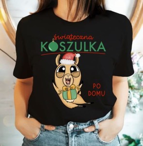 świąteczna koszulka damska z lamą 