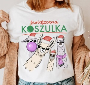 świąteczna koszulka z lamami 