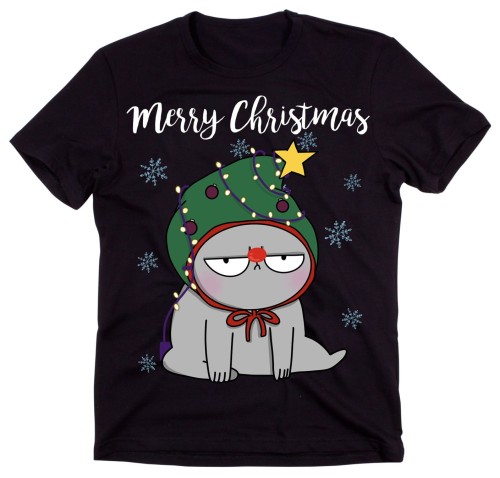 męska koszulka świąteczna z kotem w czapce.jpg