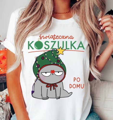 świąteczna koszulka z kotem