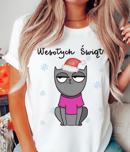 KOSZULKA WESOŁCYH ŚWIĄT Z KOTEM NA ŚWIĘTA.JPG