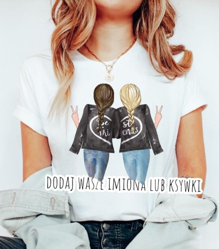 koszulka dla przyjaciółki best friends dla przyjaciółek brunetka i blondynka z warkoczami