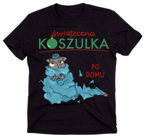 Świąteczna koszulka po domu z kotem zawiniętym w papier