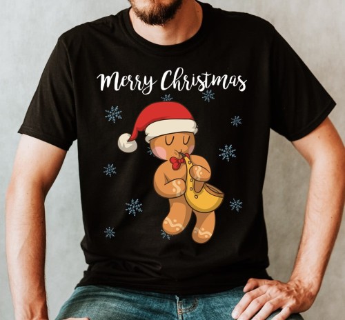 męska koszulka na święta z piernikiem na saksofonie.jpg