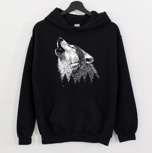 damska bluza z wilkiem - czarna z kapturem wilk.JPG