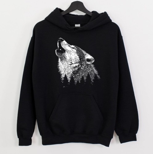 damska bluza z wilkiem - czarna z kapturem wilk.JPG