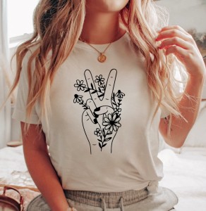 damska koszulka z nadrukiem peace