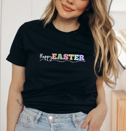 damska czarna koszulka happy easter 3.jpg