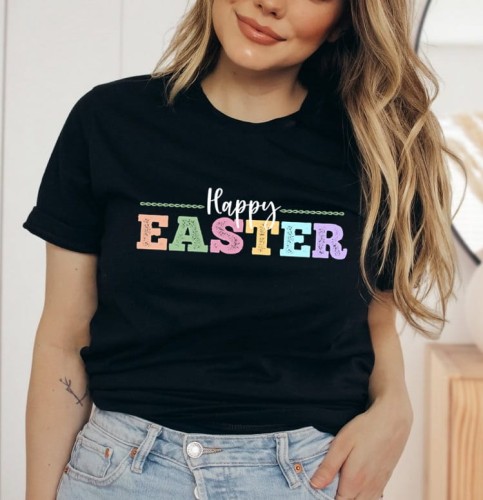 damska czarna koszulka happy easter b.jpg