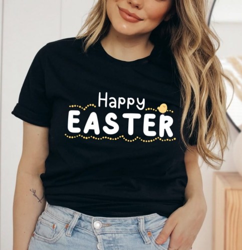 damska czarna koszulka happy easter.jpg