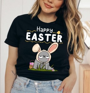 damska czarna koszulka happy easter z kotem.jpg