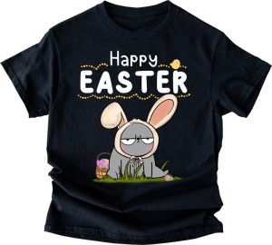damska czarna koszulka happy easter z kotem b.jpg