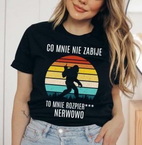 damska czarna koszulka co mnie nie zabije z yeti 