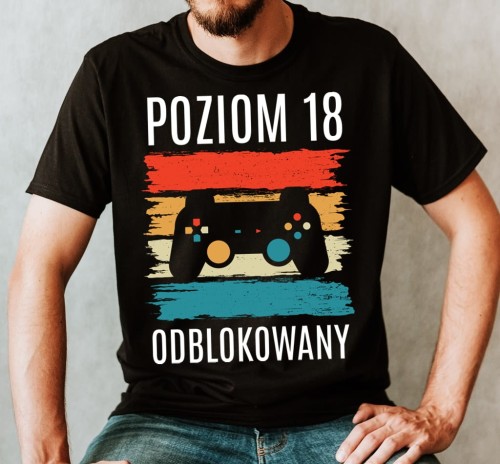 męska koszulka na 18 POZIOM 18 ODBLOKOWANY