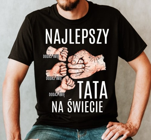 Koszulka najlepszy tata na świecie z imionami 3 dzieci