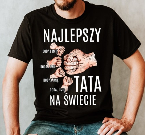 Koszulka najlepszy tata na świecie z imionami 4 dzieci