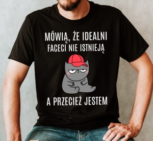 KOSZULKA MÓWIĄ ŻE IDEALNI FACECI - KOSZULKA Z KOTEM NB.jpg