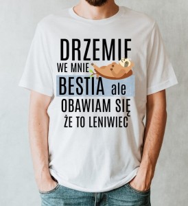 Fajna męska koszulka drzemie we mnie bestia