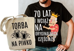 ZESTAW NA PREZENT 70 URODZINY KOSZULKA MĘSKA PLUS TORBA