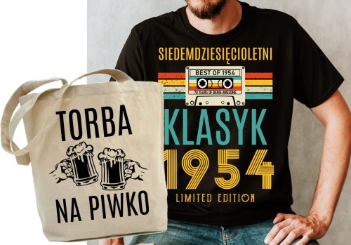 ZESTAW NA PREZENT 70 URODZINY KOSZULKA MĘSKA PLUS TORBA