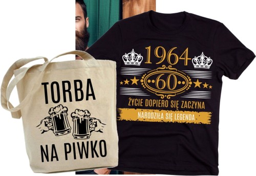 ZESTAW NA PREZENT koszulka na 60 URODZINY plus torba z nadrukiem