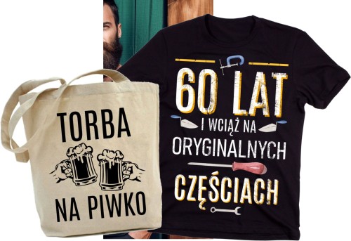 PREZENT na 60 koszulka na 60 URODZINY plus torba z nadrukiem