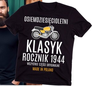 Koszulka męska na 80 urodziny Z MOTOCYKLEM