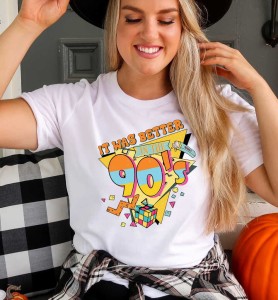 Biała damska koszulka z nadrukiem retro 90's B13