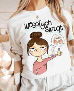 damska koszulka na wielkanoc WESOŁYCH ŚWIĄT  z BRUNETKĄ 