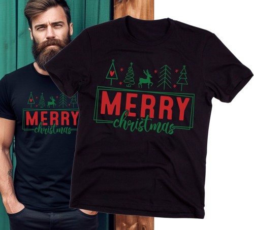 męska czarna Koszulka na ŚWIĘTA merry10