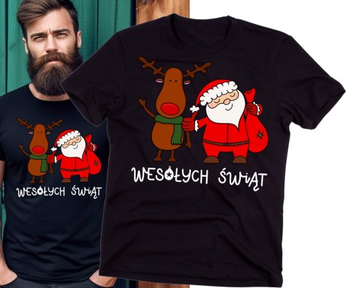 męska czarna Koszulka na święta wesołych świąt
