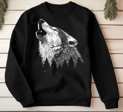 Czarna męska bluza z wilkiem
