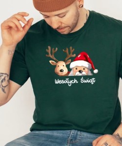 zielona koszulka z mikołajem i reniferem v.JPG
