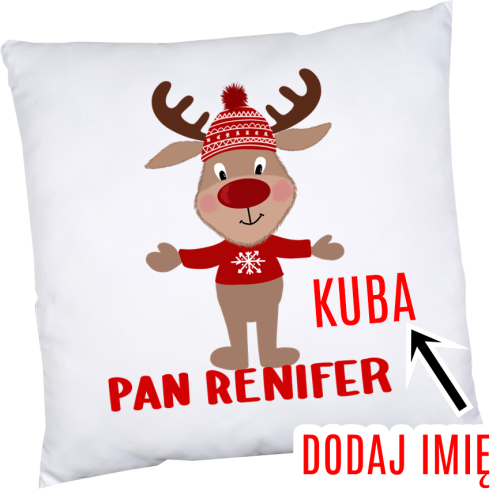 Poduszka na mikołajki z imieniem DLA CHŁOPCA - PAN RENIFER