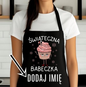 Świąteczny fartuch z nadrukiem świąteczna babeczka - dodaj imię 