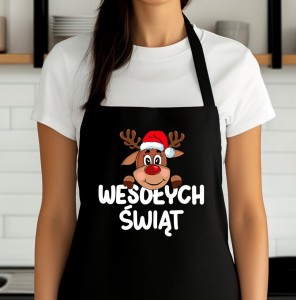 Świąteczny fartuch NA PREZENT - WESOŁYCH ŚWIĄT Z RENIFEREM 