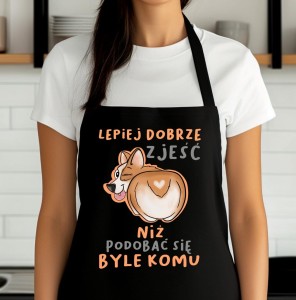 ŚMIESZNY FARTUCH NA PREZENT LEPIEJ DOBRZE ZJEŚĆ  - PIESEK Z DONUTEM 