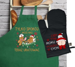 świąteczny zestaw na prezent - fartuch oraz rękawica kuchenna świąteczna 
