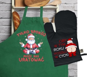 świąteczny zestaw na prezent - fartuch oraz rękawica kuchenna świąteczna 